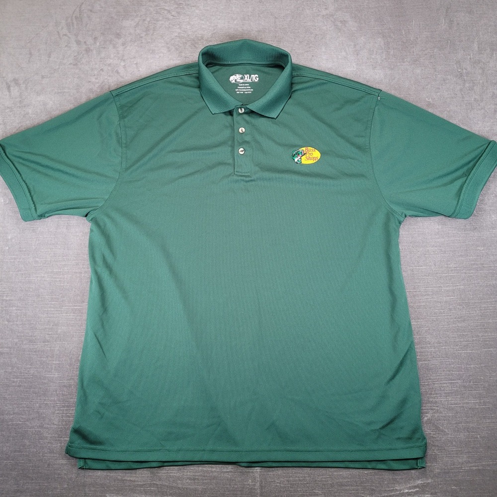Bass Pro Shops Polo Shirt Mens XL Green Short Sleeve Performance Mesh Logo